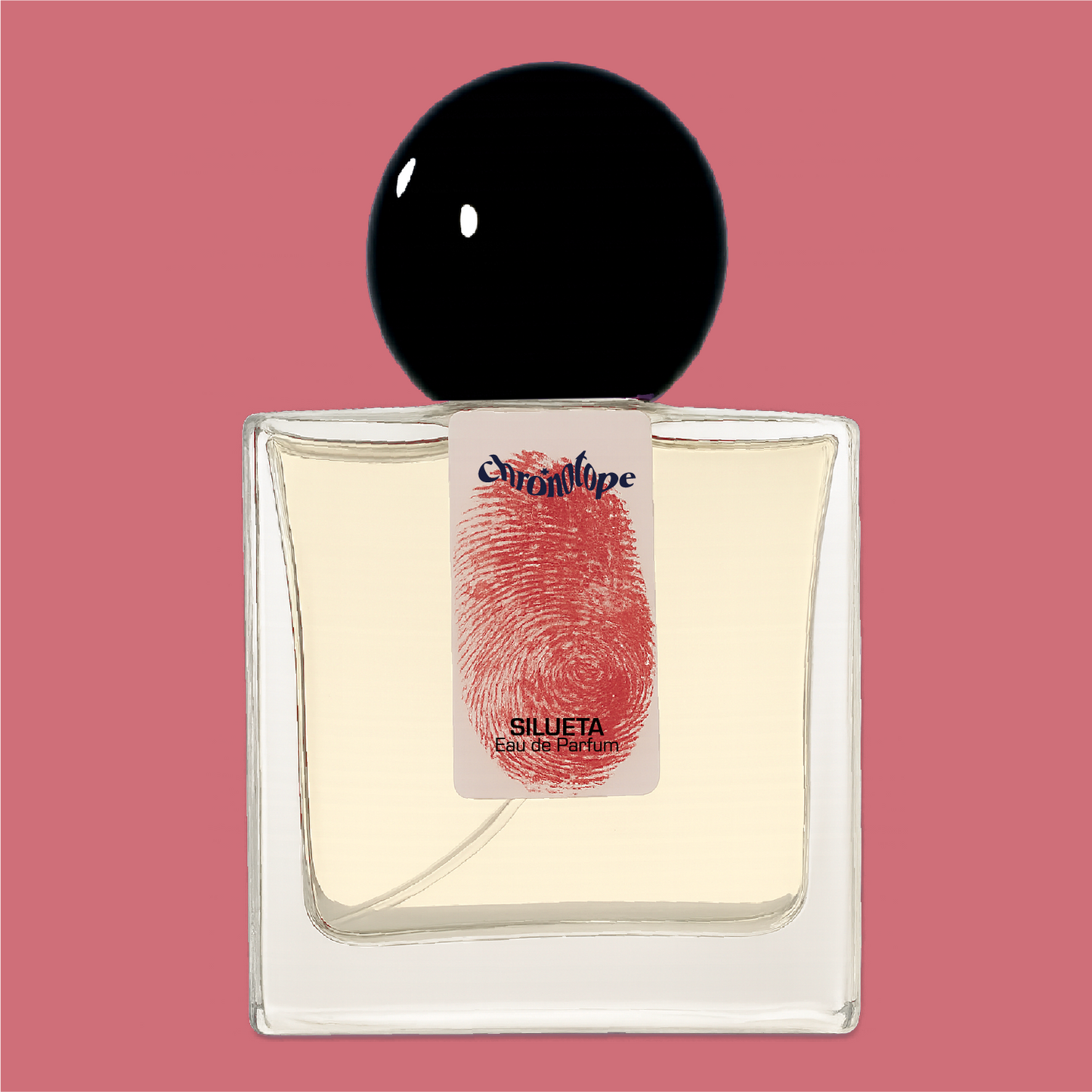 Bottle of Silueta EdP—artsy artisan perfume by Chronotope rose frangipani orris blood woodsy perfume