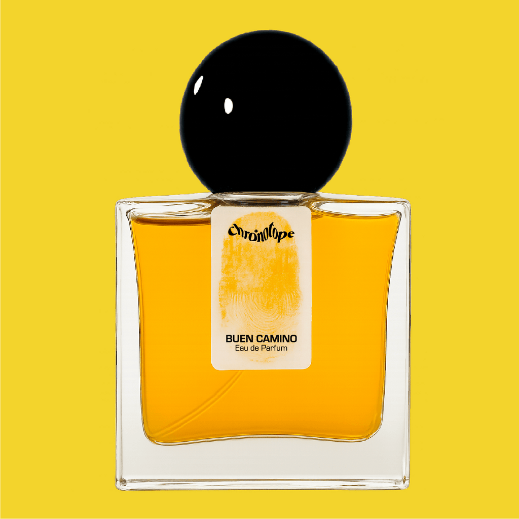 Bottle of Buen Camino EdP—an herbal almond incense perfume by Chronotope