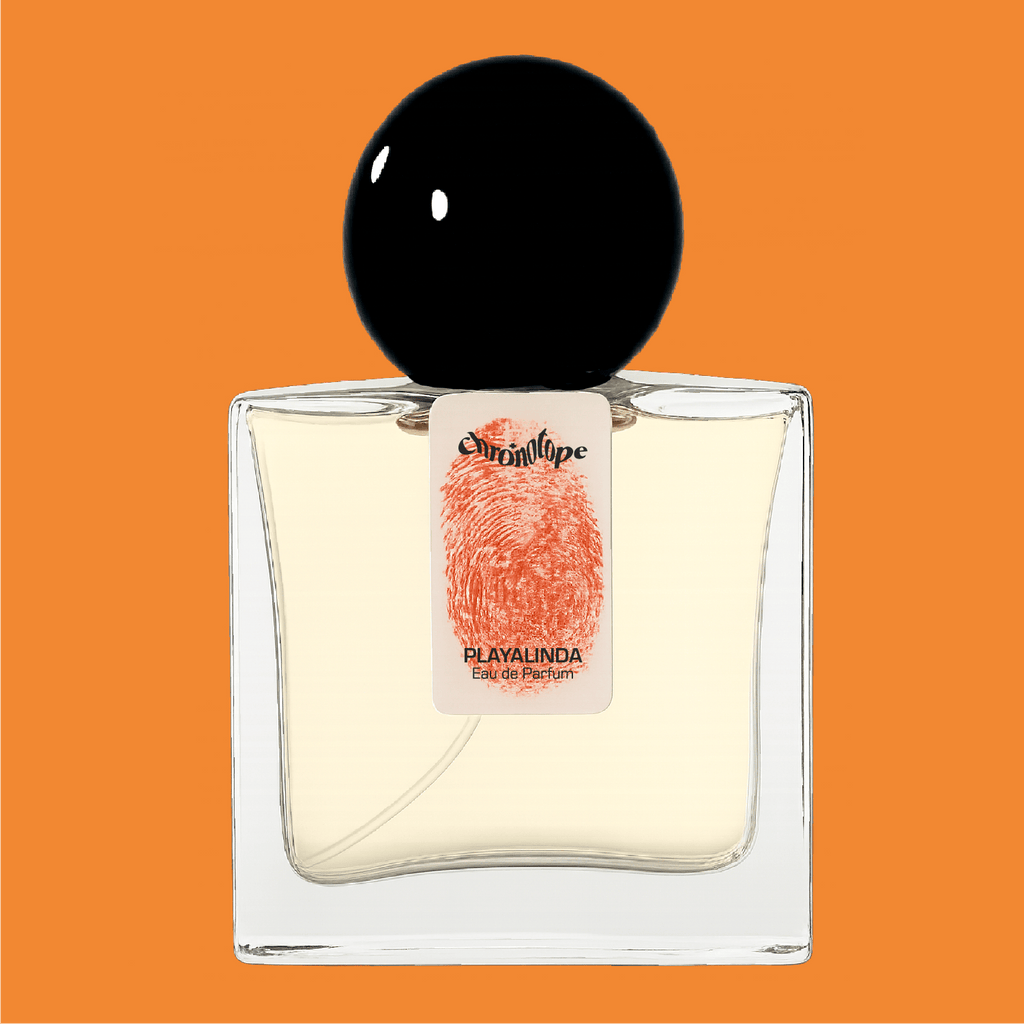 Bottle of Playalinda EdP—peach basil salt aquatic oceanic sex on the beach perfume by Chronotope