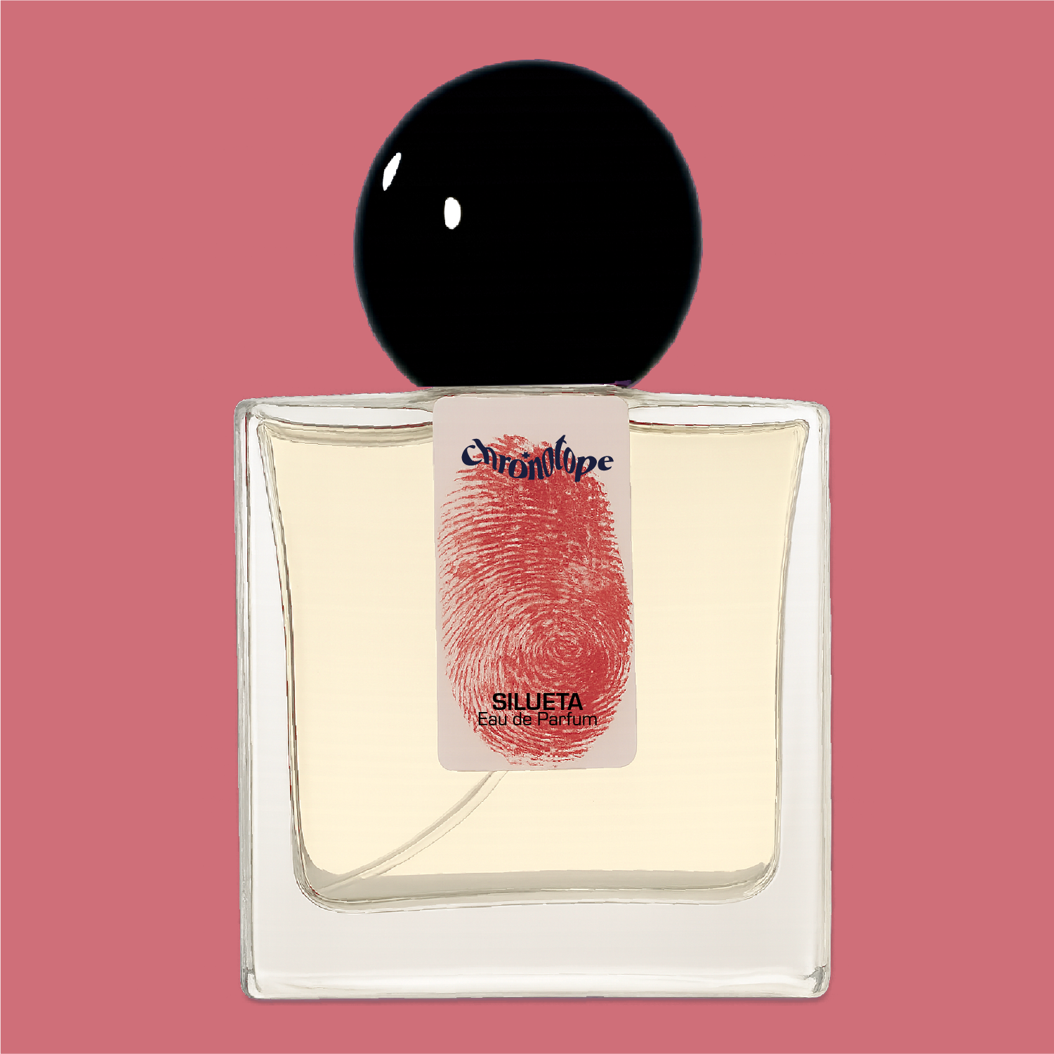 Bottle of Silueta EdP—artsy artisan perfume by Chronotope rose frangipani orris blood woodsy perfume